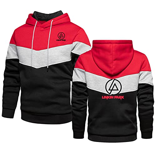 ERWAAD Herren Kapuzenpullover Sweatshirts für Linkin Park 3D Druck Lässiger Patchwork-Kapuzenpullover Warmes Kapuzentop Leichter Kapuzenpulli in Kontrastfarbe mit Kapuze und Taschen-Red||5XL von ERWAAD