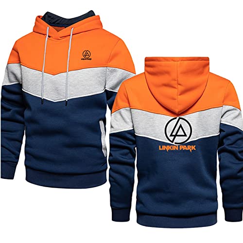 ERWAAD Herren Kapuzenpullover Sweatshirts für Linkin Park 3D Druck Lässiger Patchwork-Kapuzenpullover Warmes Kapuzentop Leichter Kapuzenpulli in Kontrastfarbe mit Kapuze und Taschen-Red||5XL von ERWAAD