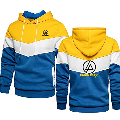 ERWAAD Herren Kapuzenpullover Sweatshirts für Linkin Park 3D Druck Lässiger Patchwork-Kapuzenpullover Warmes Kapuzentop Leichter Kapuzenpulli in Kontrastfarbe mit Kapuze und Taschen-Red||5XL von ERWAAD