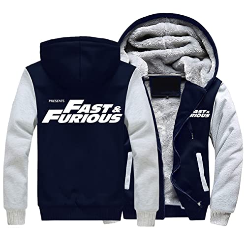 ERWAAD Herren-Kapuzenpullover für Fast.Furious Print Fleece mit Reißverschluss Sweatshirt-Jacke mit Kapuze Mode Patchwork Winter Dicke warme Pullover Langer Ärmel Pullover Mantel-Black||3XL von ERWAAD