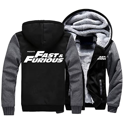 ERWAAD Herren-Kapuzenpullover für Fast.Furious Print Fleece mit Reißverschluss Sweatshirt-Jacke mit Kapuze Mode Patchwork Winter Dicke warme Pullover Langer Ärmel Pullover Mantel-Black||3XL von ERWAAD