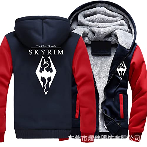 ERWAAD Herren-Kapuzenpullover für Skyrim Druck Patchwork Sweatshirt Fleece-Jacken Langärmliges Zip Up Kapuzen-Sweatshirt Wintermode lässig Pullover mit Kapuze für Teenager Geschenk-Red||M von ERWAAD