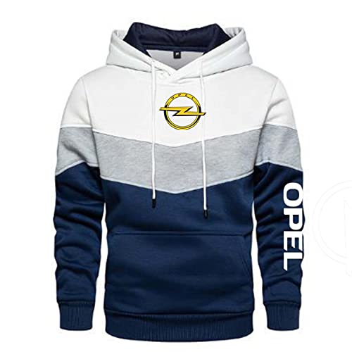 ERWAAD Herren Pullover Hoodie Für Opel Druck Sweatshirt Schwergewicht Mode Sweatshirt Lässiges Langarm-Kapuzenshirt Mit Kontrastfarbe Frühling Sport Pullover Patchwork Pullover-White||M von ERWAAD