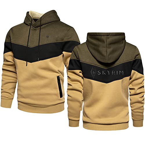 Kapuzenpullis Für Männer Für Skyrim Druck Fleece-Kapuzenpullover Freizeitmode Patchwork Kapuzenpullover Mit Langen Ärmeln Warme Sweatshirts Kapuzenpullover Top Frühling Pullover Mit Taschen-White||M von ERWAAD