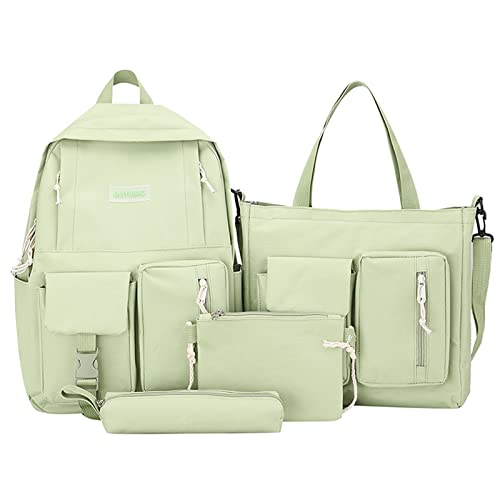 ERYUE Laptop-Rucksäcke-4-teiliges Canvas-Rucksack-Kombi-Set, Schultaschen mit Umhängetasche, Bleistiftbox, lässige Schultasche für Teenager, Mädchen, Frauen, Rucksack, College-Student, von ERYUE