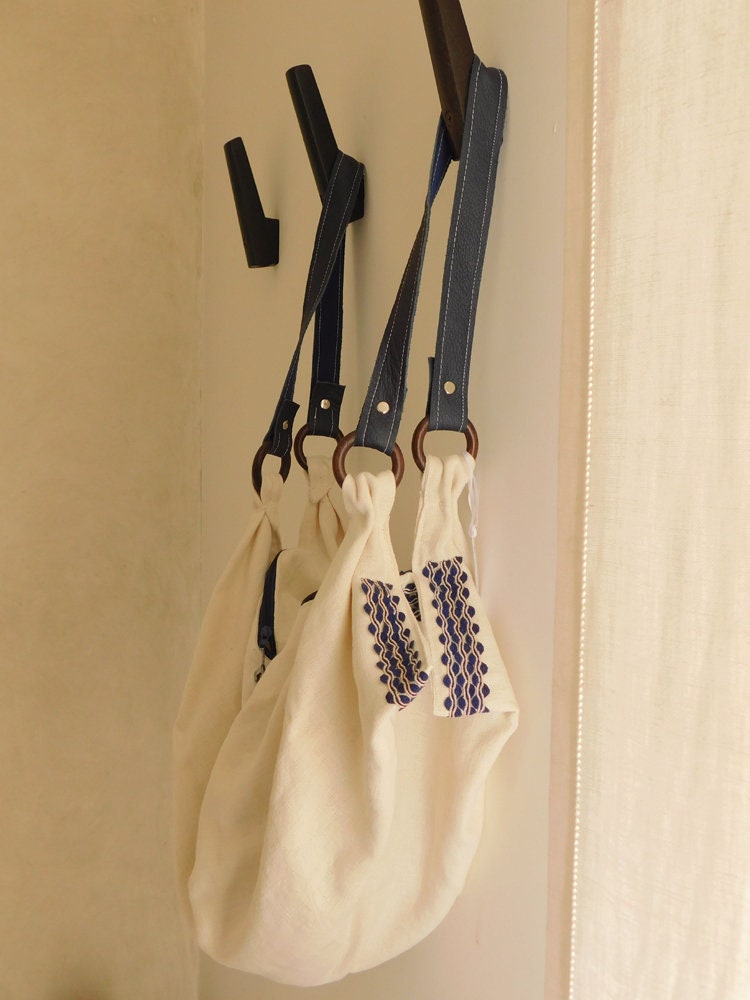 Handgefertigte Stoff-Dropbag _Tracolla in Pelle_Blu Und Weiß von ERcreazioni