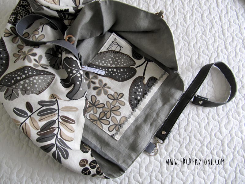Leinentasche Mit Blattmuster in Grau - Sommertasche von ERcreazioni