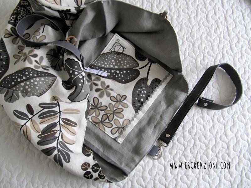 Leinentasche Mit Blattmuster in Grau - Sommertasche von ERcreazioni