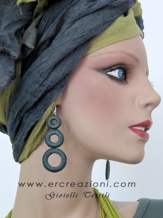 Ohrringe Aus Grau/Grüner Baumwolle von ERcreazioni