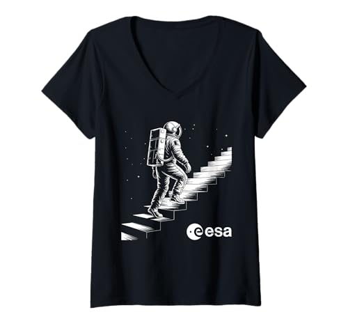 Damen ESA Astronaut steigt treppen im Weltall T-Shirt mit V-Ausschnitt Damen ESA Astronaut steigt treppen im Weltall T-Shirt mit V-Ausschnitt von ESA Astronaut Treppen im Weltall