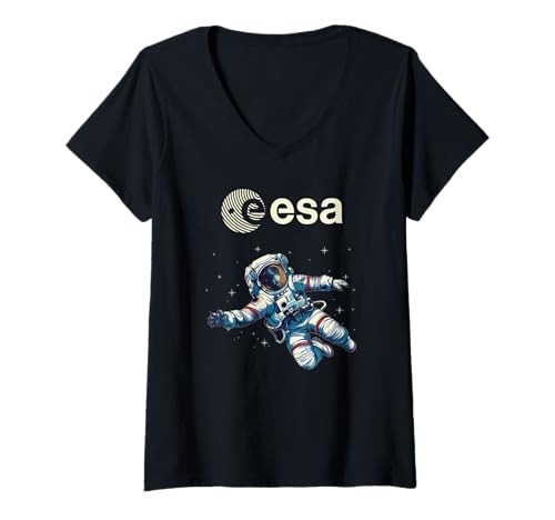 Damen ESA Astronaut European Space Agency T-Shirt mit V-Ausschnitt Damen ESA Astronaut European Space Agency T-Shirt mit V-Ausschnitt von ESA Astronaut im Weltraum farbig