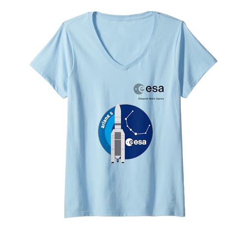 Damen ESA European Space Agency Mission Ariane 5 Rakete Patch T-Shirt mit V-Ausschnitt von ESA European Space Agency Ariane 5 Rakete Black