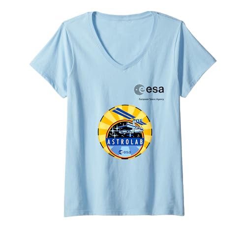 Damen ESA European Space Agency Mission Astrolab Patch T-Shirt mit V-Ausschnitt von ESA European Space Agency Astrolab Patch Schwarz