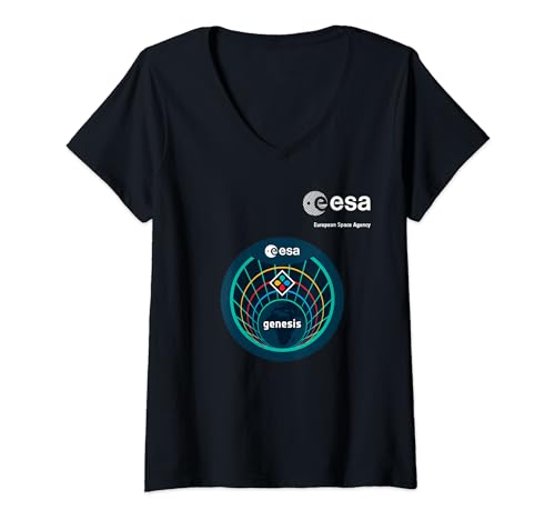 Damen ESA European Space Agency Mission Genesis Patch T-Shirt mit V-Ausschnitt von ESA European Space Agency Genesis Weiß