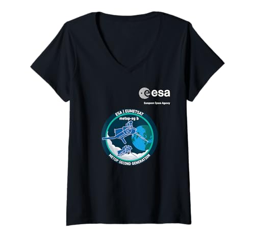 Damen ESA European Space Agency Mission MetOp-SG B Patch T-Shirt mit V-Ausschnitt Damen ESA European Space Agency Mission MetOp-SG B Patch T-Shirt mit V-Ausschnitt von ESA European Space Agency MetOp-SG B Weiß