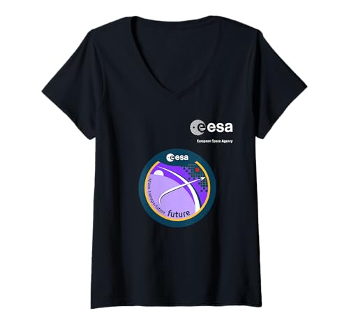 Damen ESA European Space Agency Mission Transportation Future T-Shirt mit V-Ausschnitt von ESA European Space Agency Transportation future