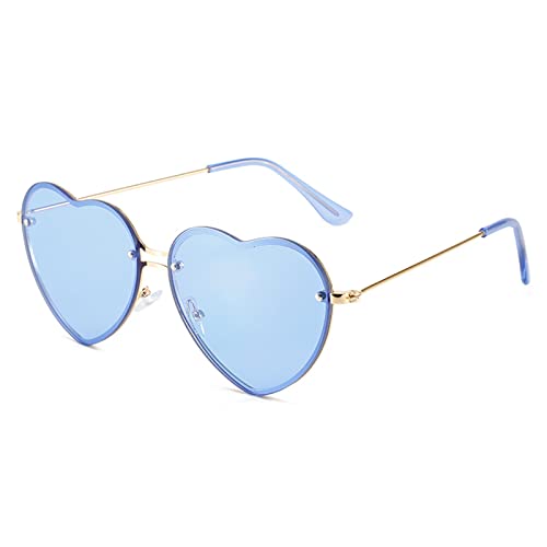 ESALIA Retro Damen Sonnenbrille Metall Rahmen Farbige Linse Love Shape Brille Candy Color Sunglasses Blau von ESALIA