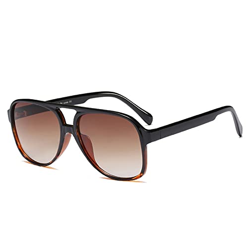 ESALIA Retro Sonnenbrille Gelb Gradient Brille Vintage Tinted Sunglasses für Damen Herren Schwarz Leopard von ESALIA