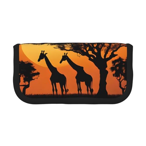 Afrika Giraffe Majestätischer Baum Große Kapazität Leinwand Federmäppchen Robust und Langlebig Einfach Ordentlich zu verstauen, Schwarz , Einheitsgröße, Schulrucksack von ESASAM