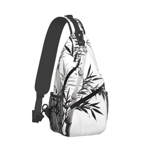 Brusttasche mit Bambusbaumbild, chinesische Kalligraphie, leichte Gurte, robust und langlebig, geeignet für die meisten Menschen, Schwarz , Einheitsgröße von ESASAM