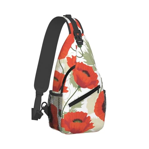 Brusttasche mit Mohnblumenmuster, leichte Träger, robust und langlebig, geeignet für die meisten Menschen, Schwarz , Einheitsgröße von ESASAM