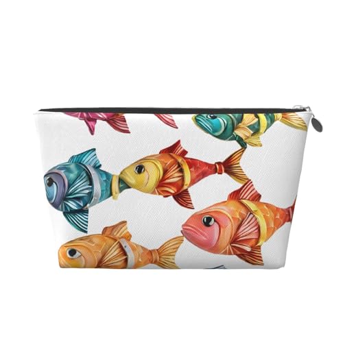 Bunte Fisch-Leder-Reise-Kulturbeutel, ein modischer und praktischer Make-up-Organizer, silber, Einheitsgröße Bunte Fisch-Leder-Reise-Kulturbeutel, ein modischer und praktischer Make-up-Organizer, silber, Einheitsgröße von ESASAM