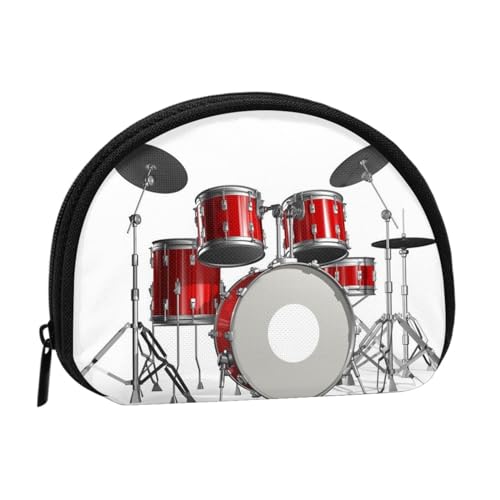 Coole Mini-Münzen-Aufbewahrungstasche mit Drum-Set-Druck, Volldruck-Design, Polyesterfaser-Material, kompakte Größe, praktisch und vielseitig, Schwarz , Einheitsgröße von ESASAM