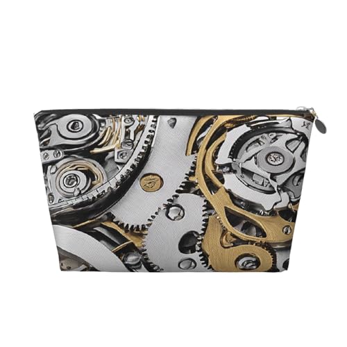 Coole Steampunk Gears Leder-Reise-Kulturbeutel, ein modischer und praktischer Make-up-Organizer, silber, Einheitsgröße von ESASAM