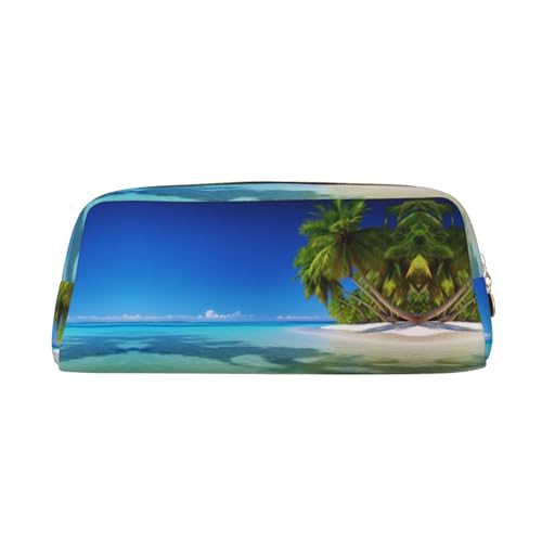 Dreidimensionales Federmäppchen mit Palmen und durchsichtigem Meeresleder mit Reißverschluss, einfach und elegant, modisch und praktisch, gold, Einheitsgröße, Schulranzen von ESASAM