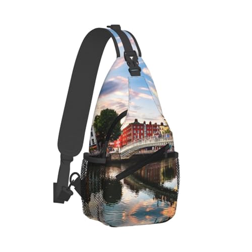 Dublin Irland Ha Penny Bridge River Brusttasche, leichte Riemen, robust und langlebig, geeignet für die meisten Menschen, Schwarz , Einheitsgröße von ESASAM