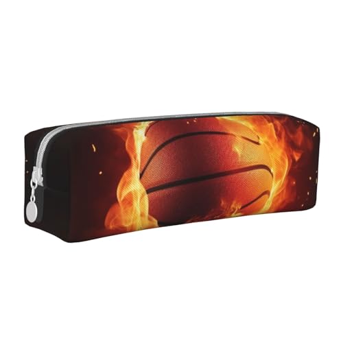ESASAM Basketball On Fire Flame Splashing Leder Reißverschluss dreidimensionales Federmäppchen einfach und elegant, modisch und praktisch, weiß, Einheitsgröße, Schulrucksack von ESASAM