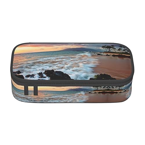 ESASAM Beach Maui Hawaii Sunset Clouds Print Stilvolles Federmäppchen – Oxford-Gewebe, geräumiges und langlebiges Design für organisierte Aufbewahrung, Schwarz , Einheitsgröße, Kosmetikkoffer von ESASAM