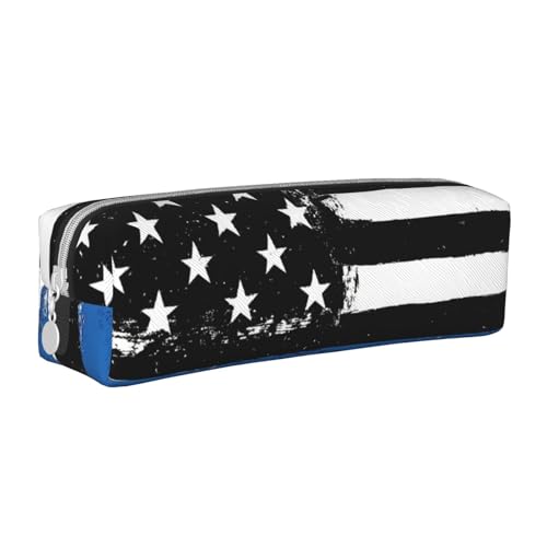 ESASAM Blaue dünne Linie USA-Flagge, einfaches und stilvolles Leder-Federmäppchen – Schreibwaren-Organizer und Reiseaufbewahrung, Stifthalter, Federmäppchen, Federmäppchen, Federmäppchen, von ESASAM
