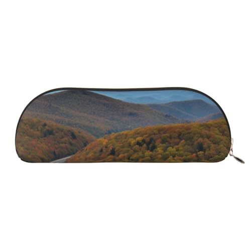 ESASAM Blue Ridge Parkway Mountains Leder-Aufbewahrungstasche, halbrunde Form, einfach und modisch, gold, Einheitsgröße, Schulrucksack von ESASAM