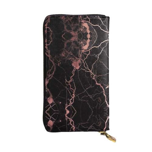 ESASAM Braune Geldbörse aus Rindsleder, lange Clutch, hochwertiges Kunstleder und hochwertiger Metall-Reißverschluss, langlebig., Schwarz Rose Gold Marmor, Einheitsgröße von ESASAM