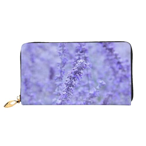 ESASAM Bright Aqua Blue Print Stilvolle Ledergeldbörse - Doppelseitiger Druck, strapazierfähiges Material, multifunktionales Design, Violette Lavendelfarbene Blumen, Einheitsgröße von ESASAM