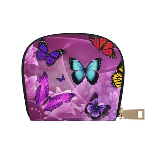 ESASAM Butterfly Garden Leather Shell Card Bag - Compact and Durable Card Wallet, Multiple Slots Card Organizer, Secure, Portable and Large Capacity Card Holder, Lila Schmetterlinge, Einheitsgröße von ESASAM