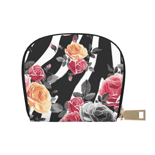 ESASAM Butterfly Garden Leather Shell Card Bag - Compact and Durable Card Wallet, Multiple Slots Card Organizer, Secure, Portable and Large Capacity Card Holder, Rosen Blume Floral Zebra Streifen, von ESASAM