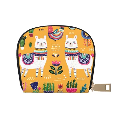 ESASAM Cartoon Alpaka Cute Animal Leather Shell Card Bag - Compact and Durable Card Wallet, Multiple Slots Card Organizer, Secure, Portable and Large Capacity Card Holder, Niedliches von ESASAM