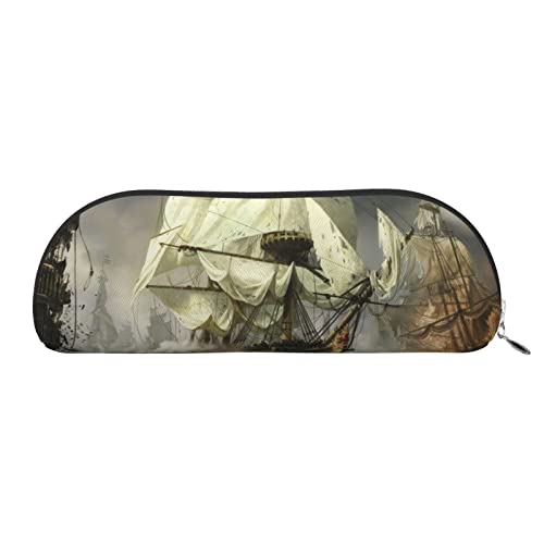 ESASAM Coole Piratenschiff-Leder-Aufbewahrungstasche, halbrunde Form, einfach und modisch, silber, Einheitsgröße, Schulrucksack von ESASAM