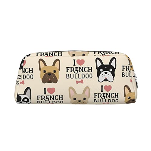 ESASAM Dreidimensionales Federmäppchen aus Leder mit französischer Bulldogge, einfach und elegant, modisch und praktisch, silber, Einheitsgröße, Schulrucksack von ESASAM