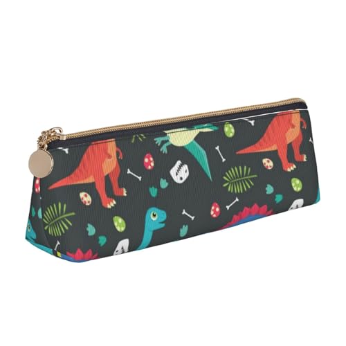 ESASAM Dreieckiges Federmäppchen aus Leder mit Cartoon-Dinosaurier-Motiv, leicht und niedlich, mit großer Kapazität, weiß, Einheitsgröße, Schulrucksack von ESASAM