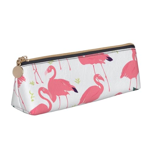 ESASAM Dreieckiges Federmäppchen aus Leder mit rosa Flamingo-Muster, leicht und niedlich, mit großer Kapazität, weiß, Einheitsgröße, Schulrucksack ESASAM Dreieckiges Federmäppchen aus Leder mit rosa Flamingo-Muster, leicht und niedlich, mit großer Kapazität, weiß, Einheitsgröße, Schulrucksack von ESASAM