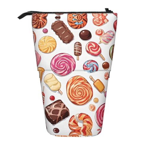 ESASAM Farbenfrohes Federmäppchen mit süßem Lutscher-Cupcake-Donut-Design, einziehbares Design, vielseitig und langlebig, Schwarz , Einheitsgröße, Schulranzen von ESASAM