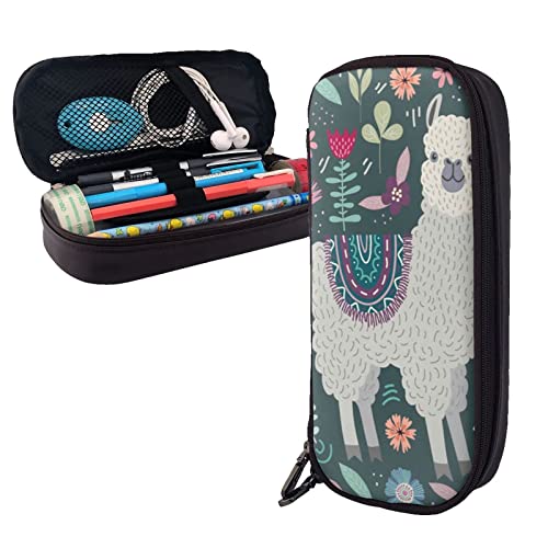 ESASAM Federmäppchen aus Alpaka-Leder mit Blumen-Motiv, stilvoller Schreibwaren-Organizer mit mehreren Fächern, tragbares Federmäppchen, Make-up-Tasche, stilvolle Kosmetiktasche, Blumen-Alpaka, von ESASAM