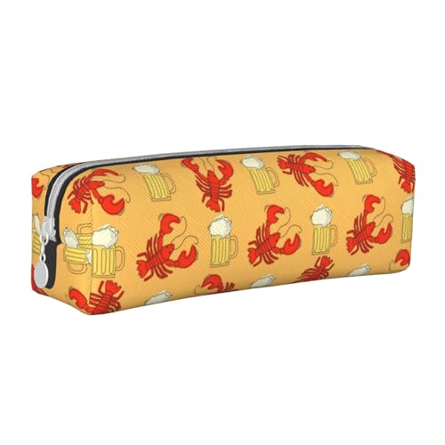ESASAM Federmäppchen aus Leder mit Bier- und Krebsmuster, einfaches und stilvolles Federmäppchen – Schreibwaren-Organizer und Reiseaufbewahrung, Stifthalter, Federmäppchen, Federmäppchen, von ESASAM