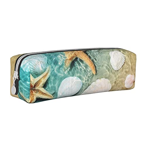 ESASAM Federmäppchen aus Leder mit Seestern und Muschelmuster, einfaches und stilvolles Federmäppchen – Schreibwaren-Organizer und Reiseaufbewahrung, Stifthalter, Federmäppchen, Federmäppchen, von ESASAM