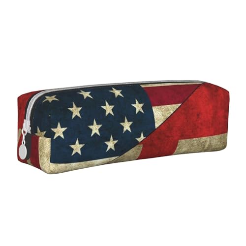 ESASAM Federmäppchen aus Leder mit USA-Flagge, schlichtes und stilvolles Federmäppchen, Schreibwaren-Organizer und Reiseaufbewahrung, Stiftehalter, Federmäppchen, Federmäppchen, Künstlerbedarf, weiß, von ESASAM