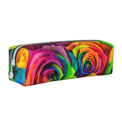 ESASAM Federmäppchen aus Leder mit bunten Rosen, schlichtes und stilvolles Federmäppchen – Schreibwaren-Organizer und Reiseaufbewahrung, Stifthalter, Federmäppchen, Federmäppchen, Künstlerbedarf, von ESASAM