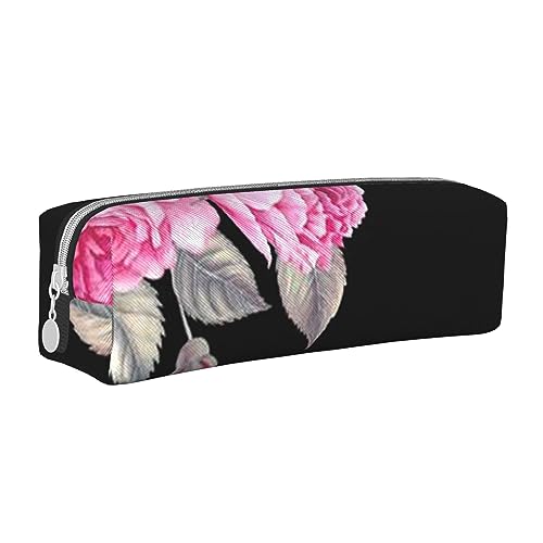 ESASAM Federmäppchen aus Leder mit rosa Blumen, einfaches und stilvolles Federmäppchen – Schreibwaren-Organizer und Reiseaufbewahrung, Stifthalter, Federmäppchen, Federmäppchen, Federmäppchen, von ESASAM